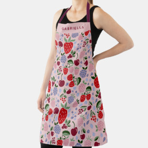 Berry Fruit Pattern Pink Personalized Name Apron