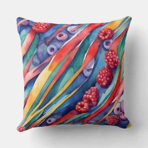 Berry Fruits and Fresh Colourful Stripes  Cushion