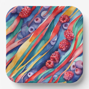 Berry Fruits and Fresh Colourful Stripes  Paper Plate