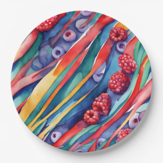 Berry Fruits and Fresh Colourful Stripes  Paper Plate
