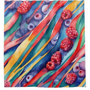 Berry Fruits and Fresh Colourful Stripes  Shower Curtain
