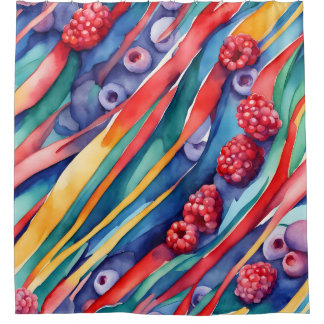 Berry Fruits and Fresh Colourful Stripes Shower Curtain