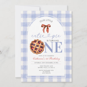 Berry Gingham Cutie Pie First Birthday Invitation