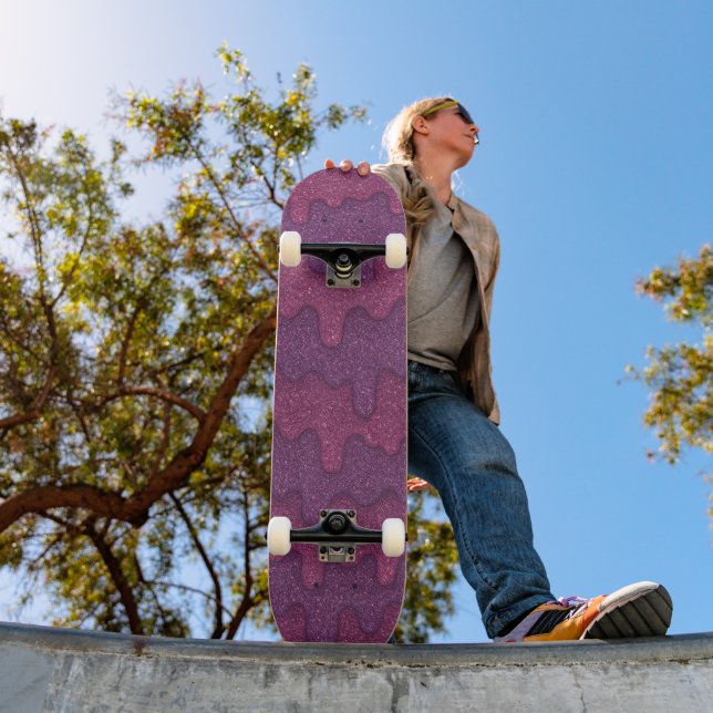 Berry Glitter Drip Dark Purple & Pink Melting Skateboard (Outdoor 1)