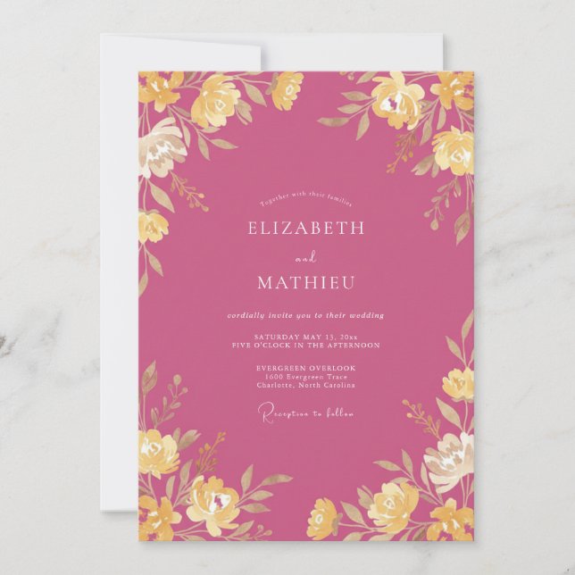 Berry Gold Wildflower Wedding Invitation (Front)