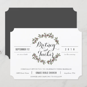 Berry Green Laurel Vintage Wedding Invitation