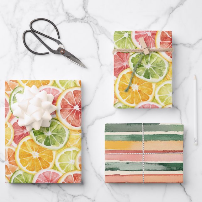 Berry Green Orange Pink Fruit Bridal Shower Wrapping Paper Sheet (Front)