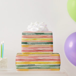 Berry Green Orange Pink Fruity Stripes Birthday Wrapping Paper