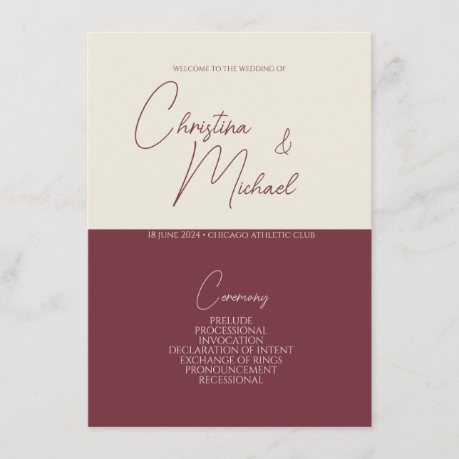 Berry • Handwritten Script Wedding Program Enclosure Card (Front)