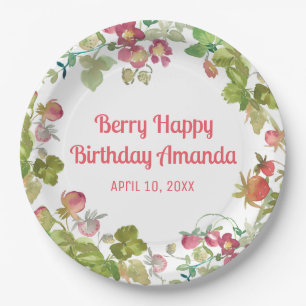 Berry Happy Strawberry Birthday  Paper Plate