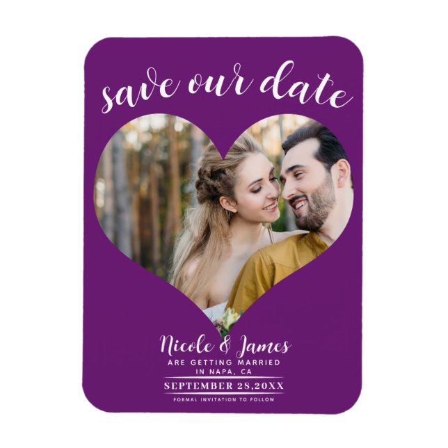 Berry Heart Photo Wedding Save the Date Magnet (Vertical)