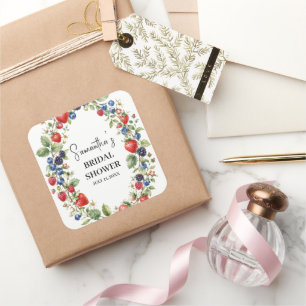 Berry in Love Berries Strawberry Bridal Shower Square Sticker