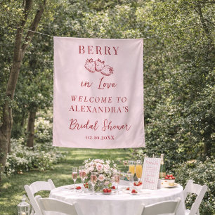 Berry In Love Bridal Shower Fabric Welcome Sign Tapestry