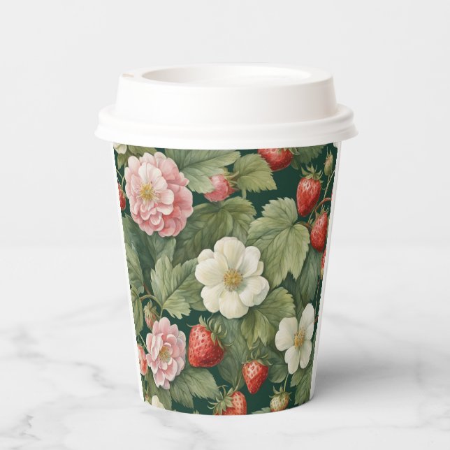 "Berry in Love" Floral and Strawberry Paper Cup (Back)