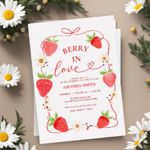  Berry In Love Red Bow Bridal Shower Invitation