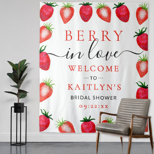 Berry In Love Strawberry Bridal Shower Backdrop Tapestry