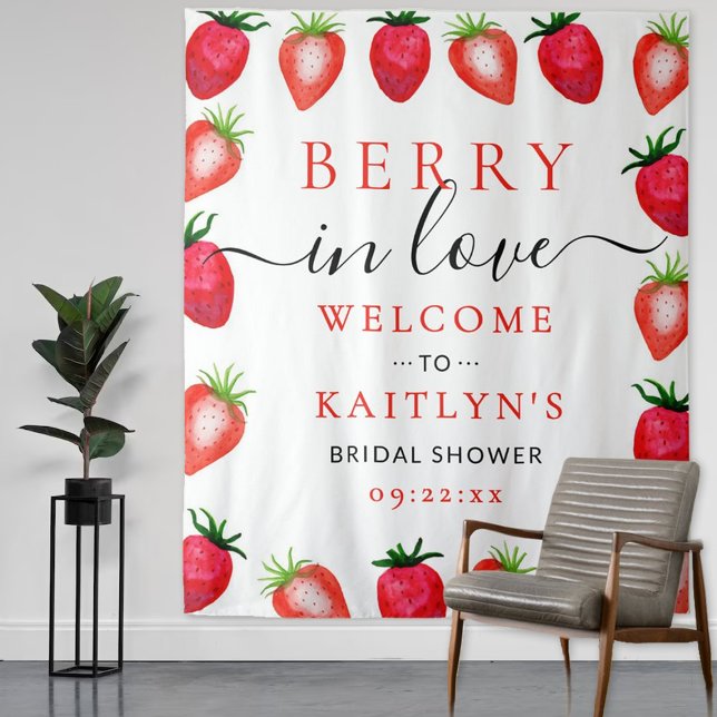 Berry In Love Strawberry Bridal Shower Backdrop Tapestry (Creator Uploaded)