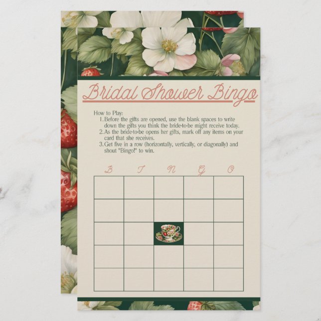 Berry in Love: Strawberry Bridal Shower Bingo Game (Front/Back)