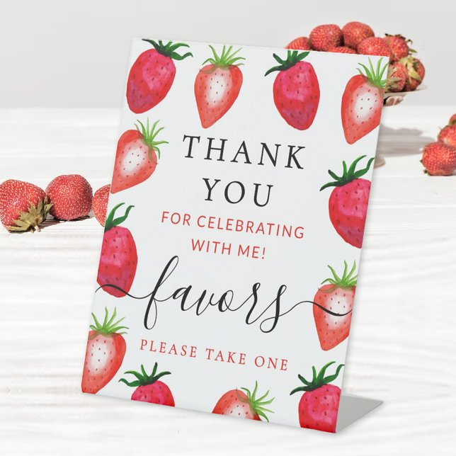 Berry In Love Strawberry Bridal Shower Favour Pedestal Sign (Creator Uploaded)
