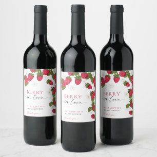 Berry in Love Strawberry Bridal Shower Floral Wine Label