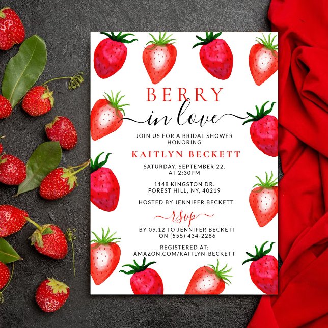 Berry In Love Strawberry Bridal Shower Invitation (Creator Uploaded)