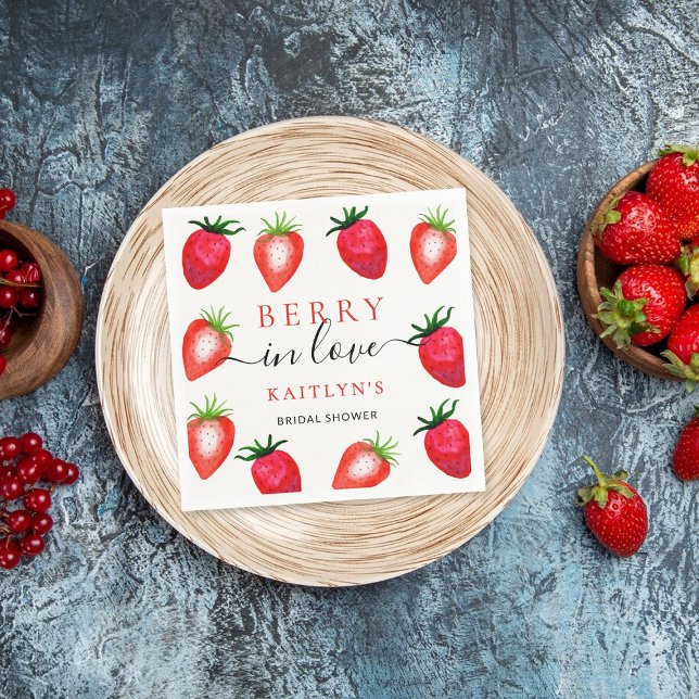 Berry In Love Strawberry Bridal Shower Napkin (Creator Uploaded)