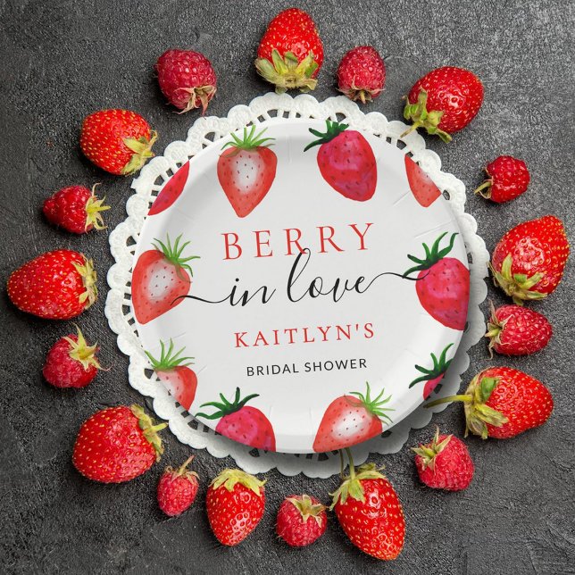 Berry In Love Strawberry Bridal Shower Paper Plate (Creator Uploaded)