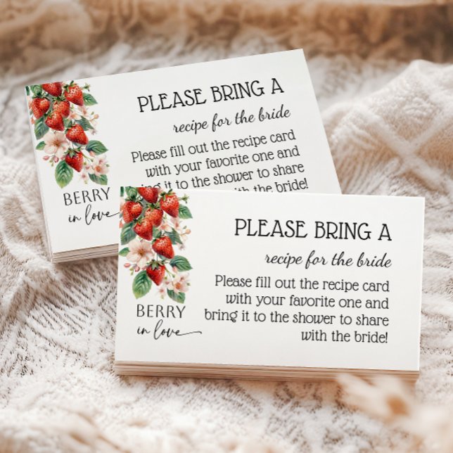 Berry in Love Strawberry Bridal Shower Recipe Enclosure Card (Creator Uploaded)