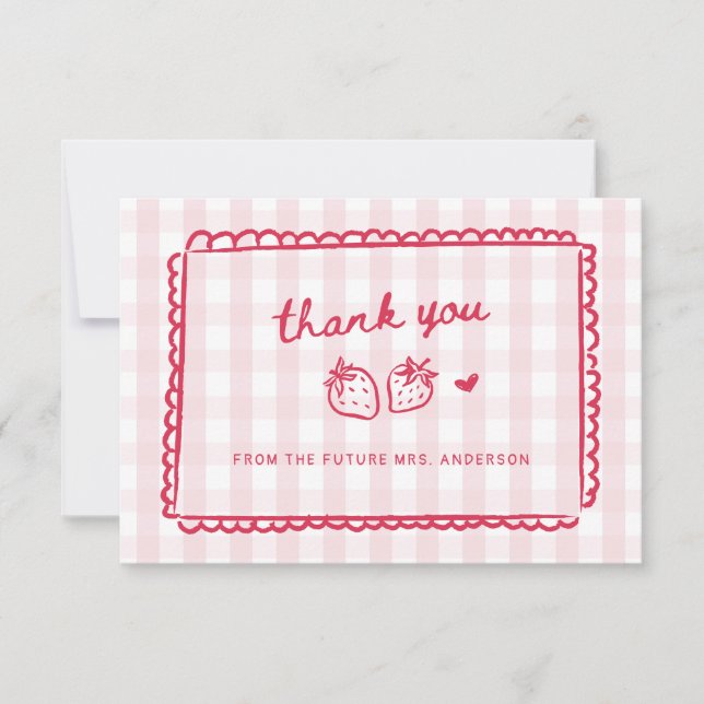 Berry in Love Strawberry Bridal Shower Thank You Card (Front)