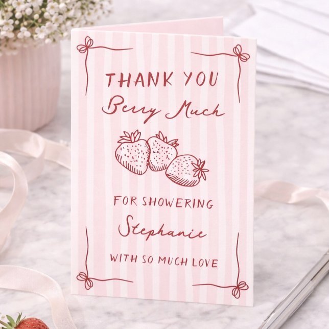 Berry In Love Strawberry Pink Bridal Shower Folded Thank You Card (Creator Uploaded)