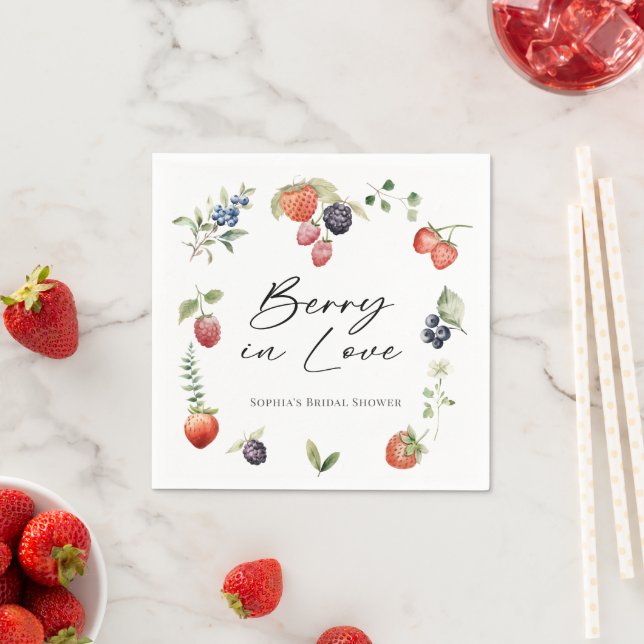 Berry in Love Watercolor Berries Bridal Shower Napkin (Insitu)
