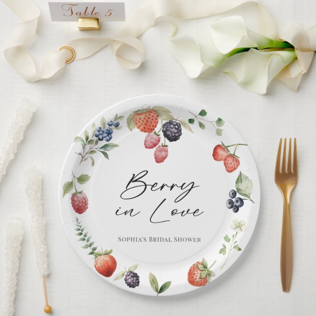 Berry in Love Watercolor Berries Bridal Shower Paper Plate (Wedding)