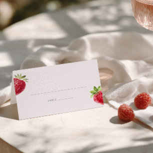 Berry in Love Watercolor Strawberry Place Card
