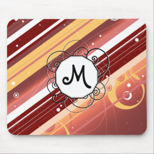 Berry Kisses Modern-Retro Stripes with Monogram Mouse Mat