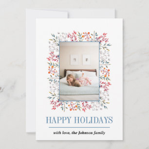 Berry, leaf border Happy Holidays Christmas photo Holiday Card