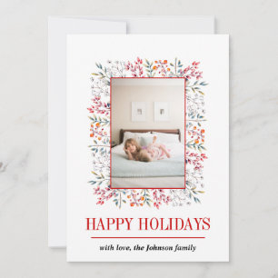 Berry, leaf red Happy Holidays Christmas photo Holiday Card