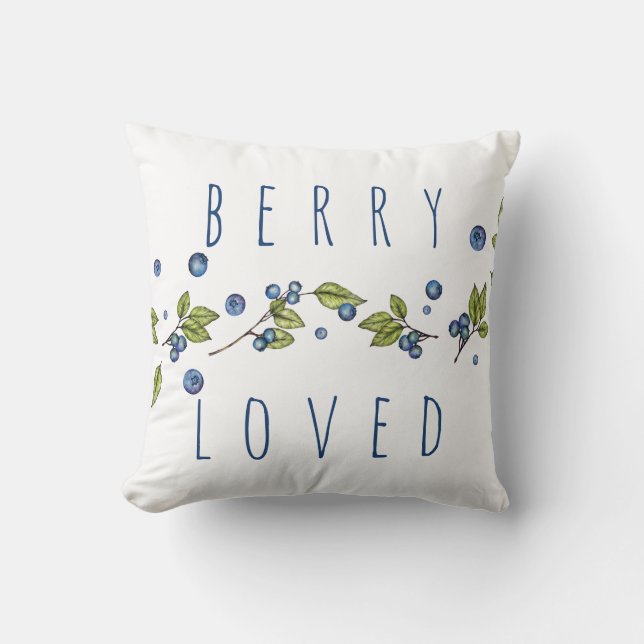 Berry Loved Blueberries Throw Pillow (Front)