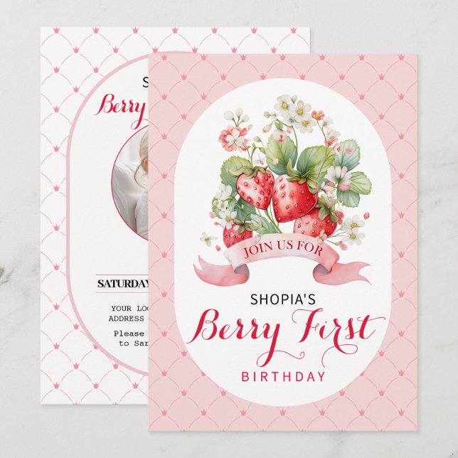 Berry Lovely First Birthday Party Invitation (Front/Back)