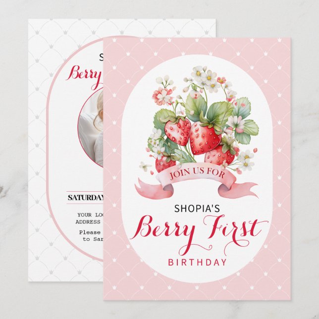 Berry Lovely First Birthday Party Invitation (Front/Back)