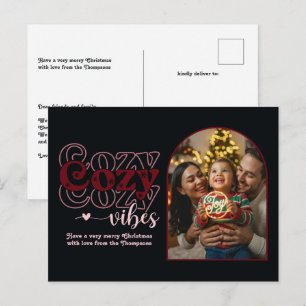 Berry Luxe Cosy Vibes Retro Christmas Photo Holiday Postcard