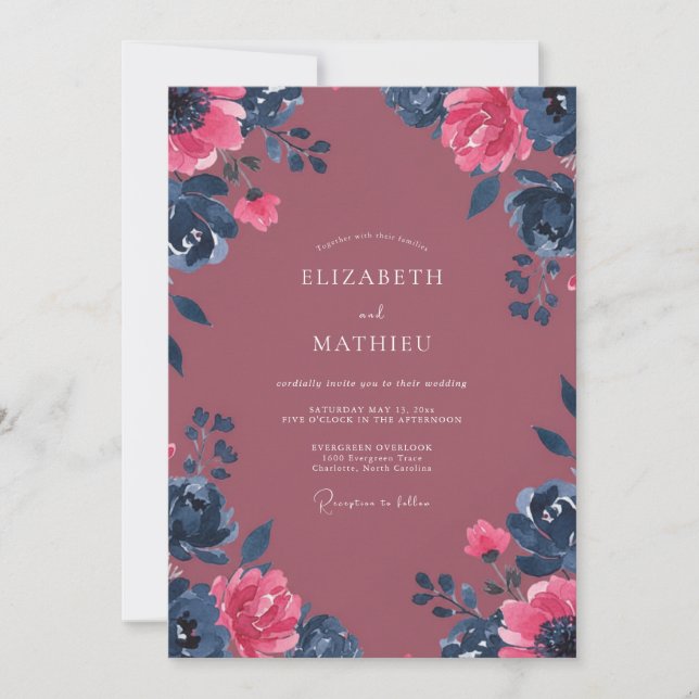 Berry Magenta Dahlia Wedding Invitation (Front)