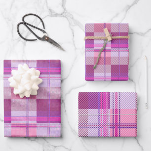 Berry Magenta Plaid Wrapping Paper Sheet Set