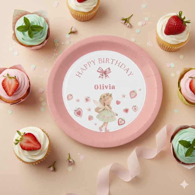 Berry Magical Fairy Girl First Birthday Party Paper Plate (Creator Uploaded)