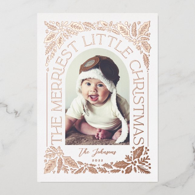 Berry Merriest Little Christmas Arch Photo Foil Holiday Card (Front)