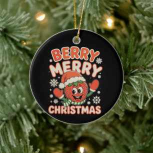 Berry Merry Christmas Cute Strawberry Xmas Holiday Ceramic Tree Decoration