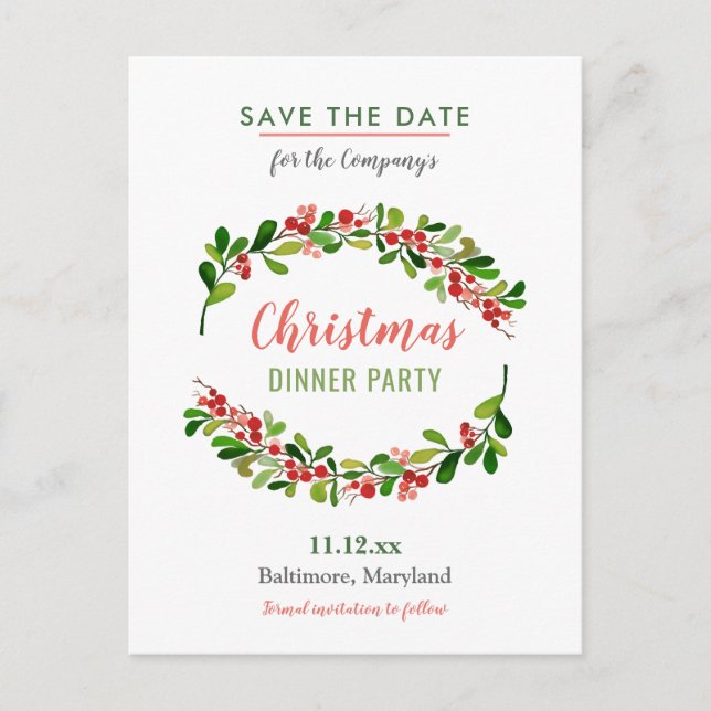 Berry Merry Christmas Dinner | Holiday Party Announcement Postcard (Front)