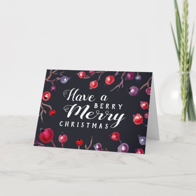 Berry Merry Christmas Greeting Card (Front)