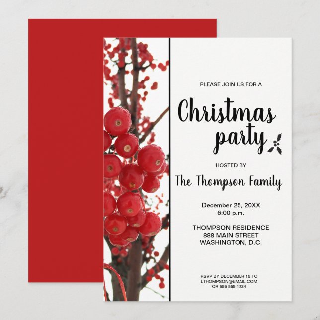 Berry Merry Christmas Party Holiday Party Invitation (Front/Back)
