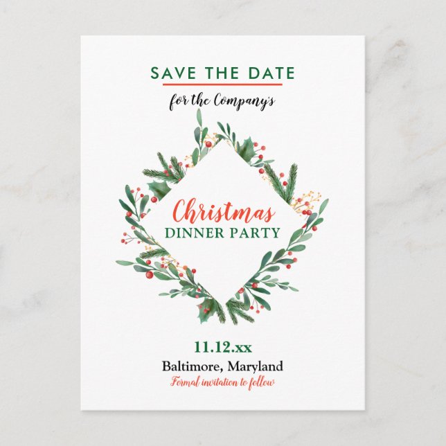 Berry Merry Christmas | Winter Holiday Party Announcement Postcard (Front)