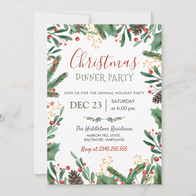 Berry Merry Christmas | Winter Holiday Party Invitation (Front)